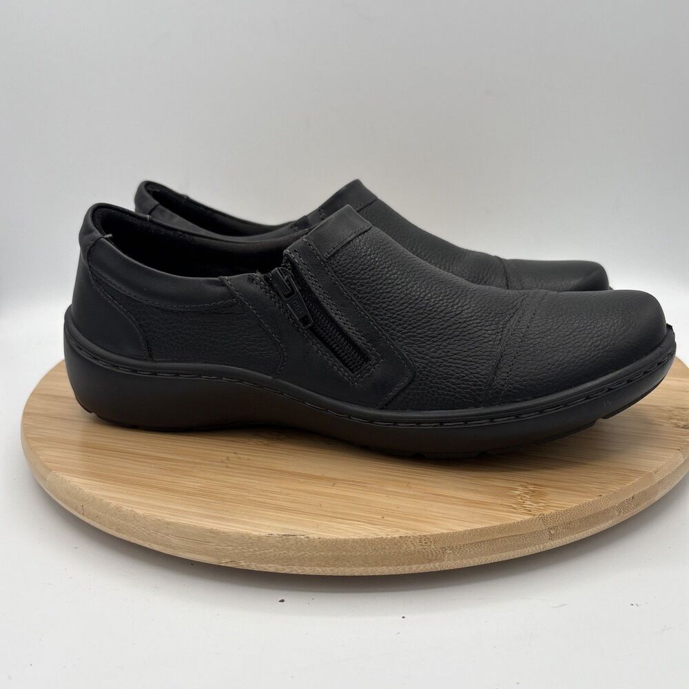 Clarks Cora Giny Loafers Women’s 10 Black Leather Zip Slip On Comfort Shoes
